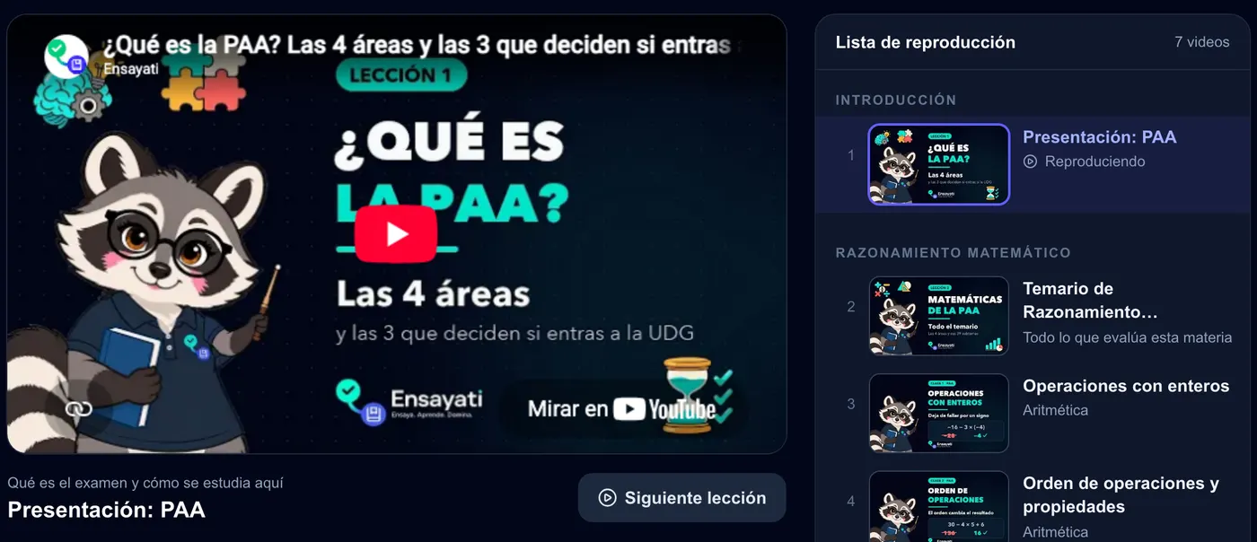 Lista de reproducción de lecciones en video de la PAA con Sayi